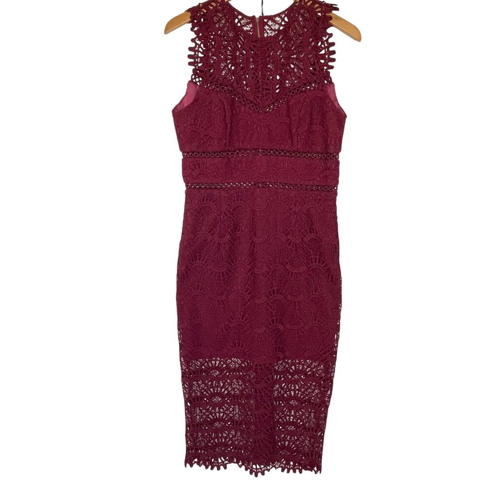 BARDOT Women’s Burgundy Lace Sheath Dress size 8/medium - Picture 2 of 7